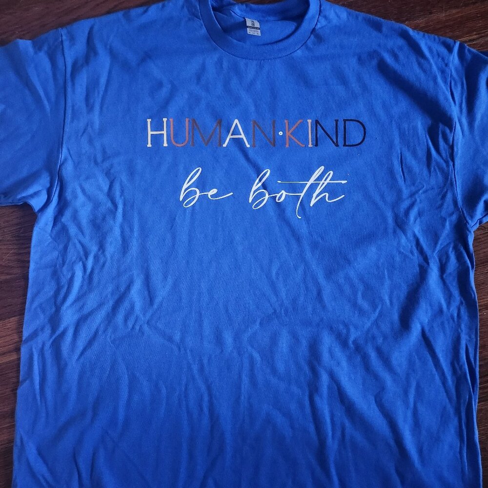 "HUMAN•KIND be both" Royal Blue Unisex Tees